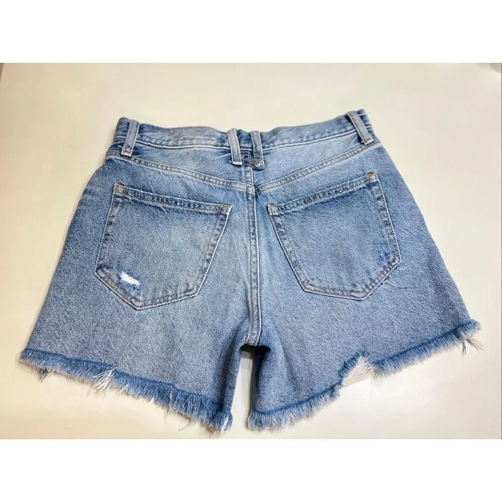 Free People We The Free Women's Button Fly Distressed Denim Shorts Blue Size 25